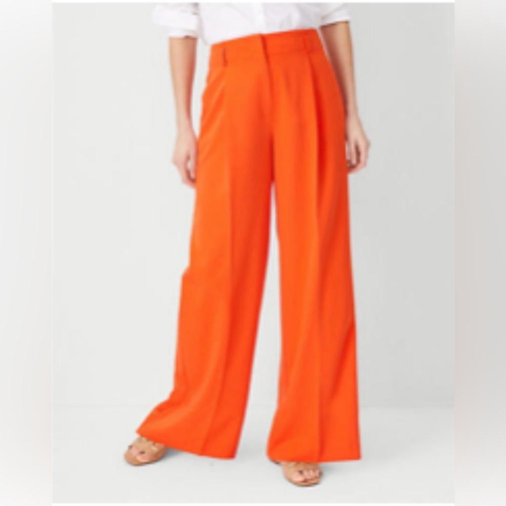 Ann Taylor Single Pleated Wide Leg Trousers in Flame Azalea Orange Sz 4P NWT